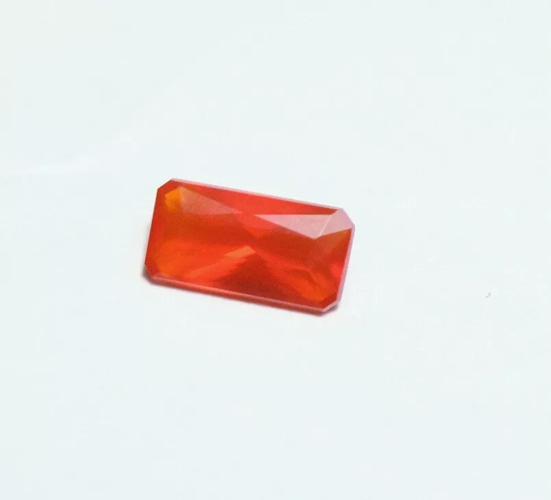 Faceted Orange Mexican Fire Opal 0.6ct Emerald Cut Natural Rich Opalescent 8x4mm