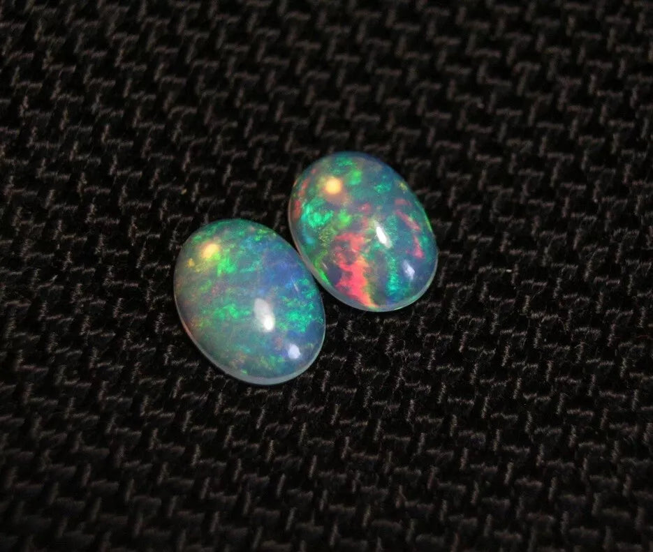 Welo Crystal Opal Cabochon Pair 1.23ct Neon Flash AAA Natural Opal 8x6mm