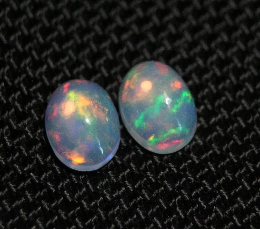 Welo Crystal Opal Cabochon Pair 1.89ct Rainbow Flash AAA Natural Opal 8x6mm