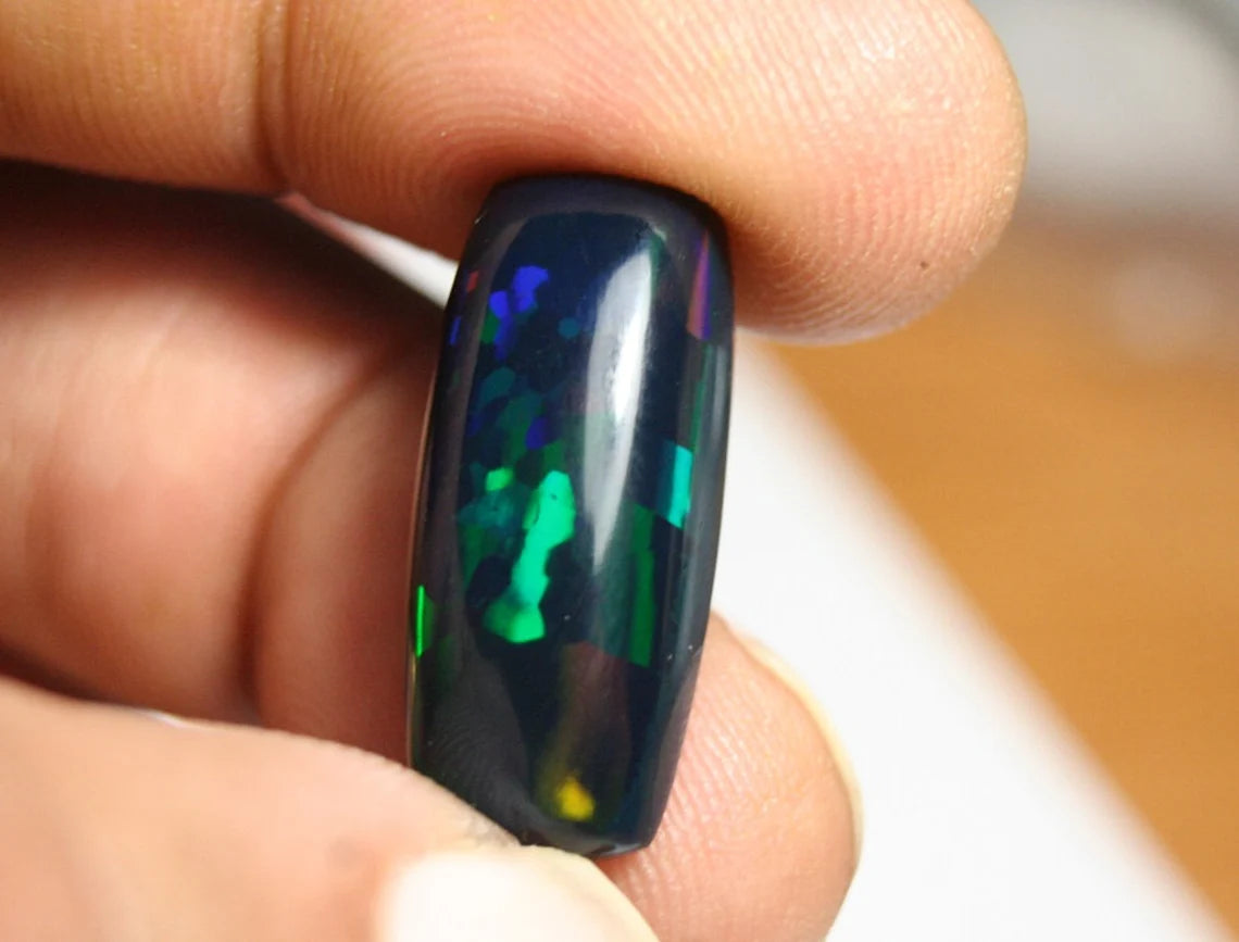 Welo Black Opal Cabochon 13.5ct Harlequin Glitter Bar AAA Ethiopian Opal See Video