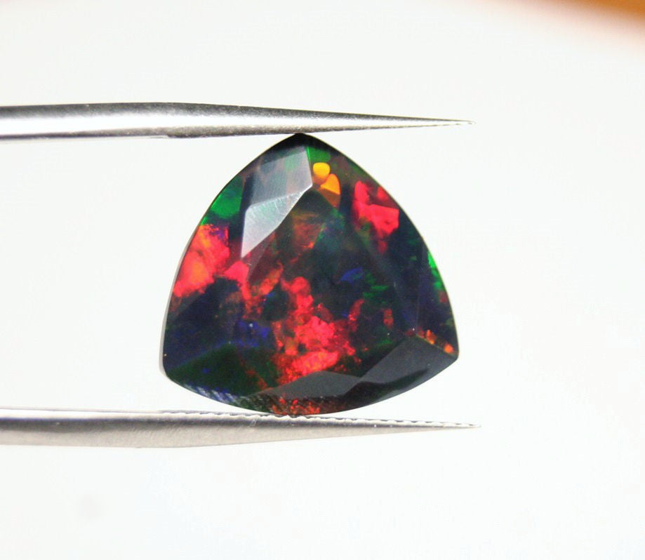 Faceted Black Welo Opal 8.15ct Natural Opal Ethiopia Rainbow Blaze Video 15x15mm