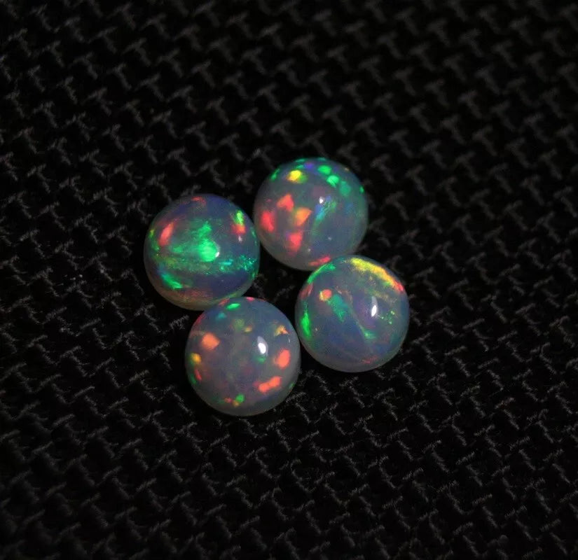 Welo Crystal Opal Round 5x5mm Cabochons 4pc Lot 1.78ct AAA Natural Ethiopian Opal