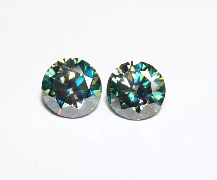 4.57ct Teal Moissanite Round Pair - Beautiful Precision Cut Gems - 9x9mm