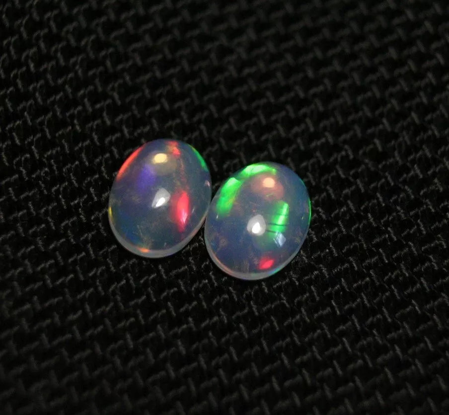 Welo Crystal Opal Cabochon Pair 1.5ct Rainbow Flash AAA Natural Opal 8x6mm