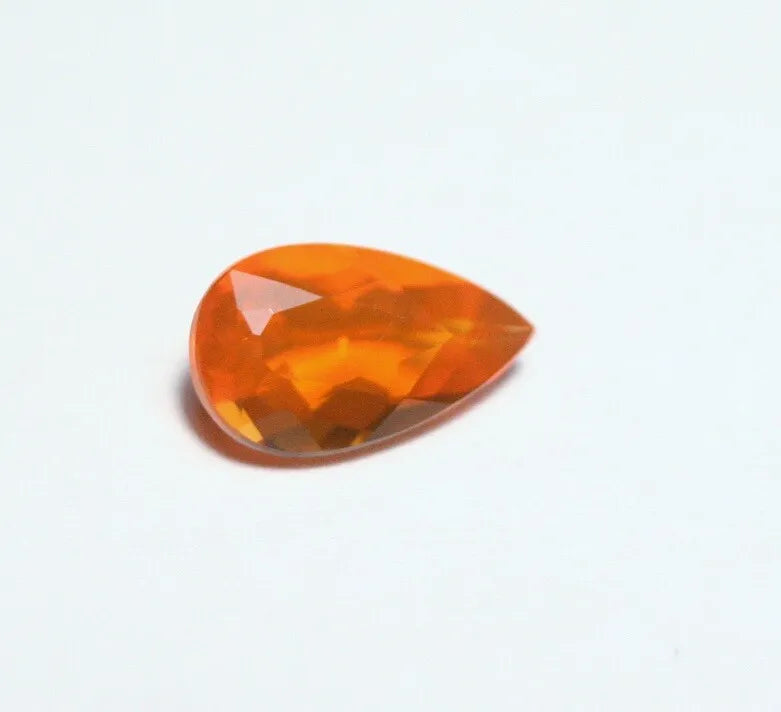 Faceted Orange Mexican Fire Opal 0.74ct Pear Cut Natural Rich Opalescent 9x5mm