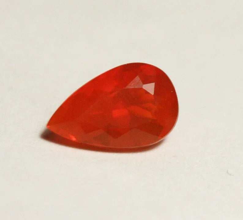 Faceted Mexican Fire Opal 1.2ct Pear Cut Natural Rich Opalescent 9.5x6mm