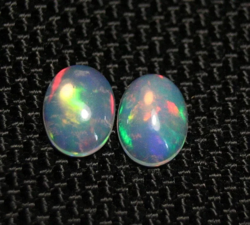 Welo Crystal Opal Cabochon Pair 1.29ct Rainbow Flash AAA Natural Opal 8x6mm