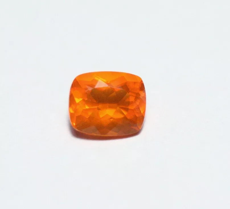 Faceted Orange Mexican Fire Opal 0.91ct Cushion Cut Natural Rich Opalescent 7x6mm