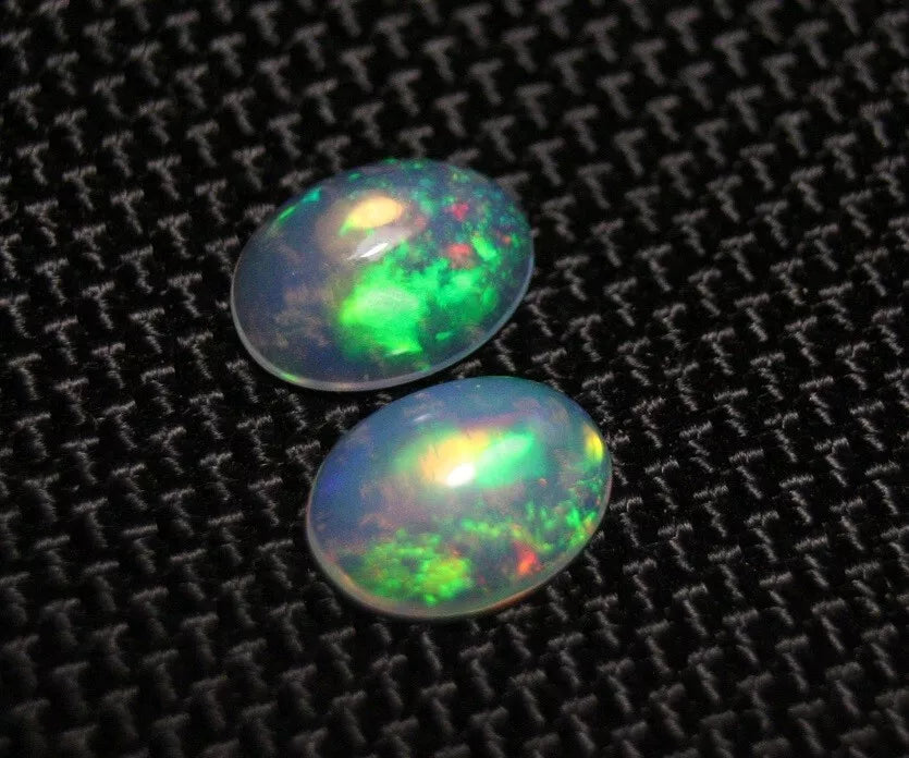 Welo Crystal Opal Cabochon Pair 1.91ct Neon Blaze AAA Natural Jelly Opal 9x7mm