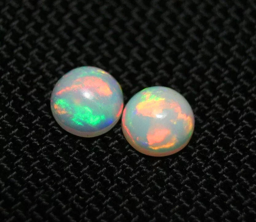 2ct Welo Precious Opal Cabochon Pair Rainbow Rounds AAA Jelly Opal 7x7mm