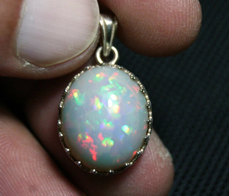 Solid Sterling Silver Pendant 10.8ct Welo Precious Opal Prism Flash Blaze Video