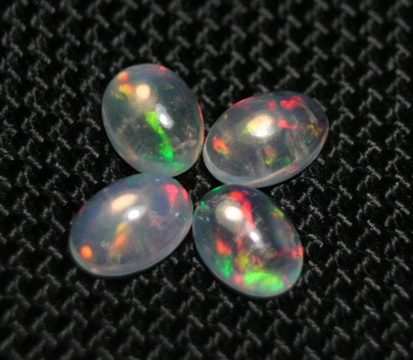 Welo Opal Cabochon Rainbow Flash 7x5mm 4pc Lot 2.1ct Natural Opal Ethiopia