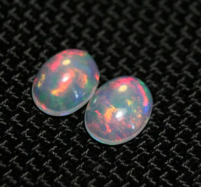 Welo Crystal Opal Cabochon Pair 1.37ct Rainbow Flash AAA Natural Opal 8x6mm