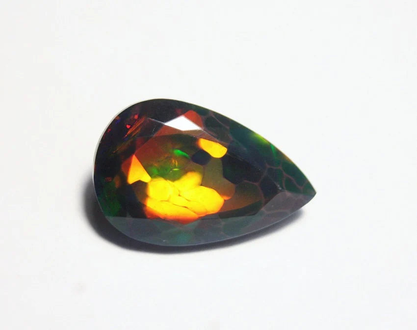 Faceted Black Welo Opal 9.1ct AAA Natural Opal Ethiopia Honeycomb Pear Video