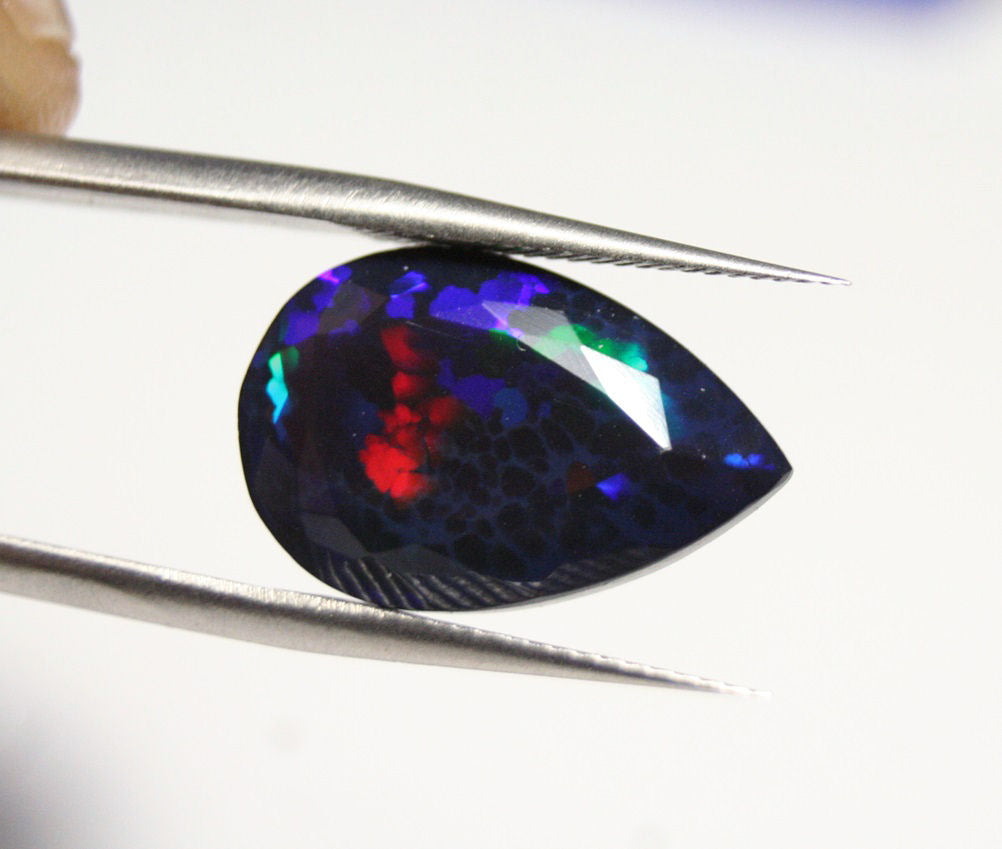 Faceted Black Welo Opal 5.9ct Mosaic Honeycomb AAA Ethiopian Opal 18x11mm