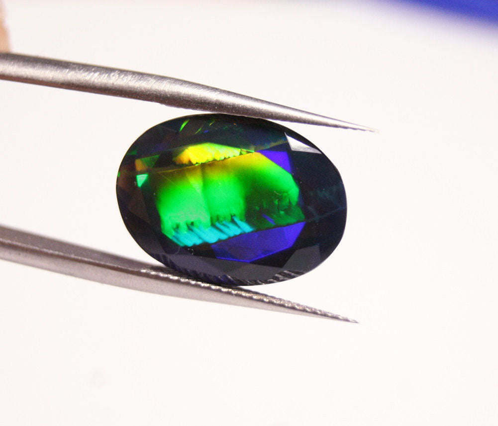 Faceted Black Welo Opal 5.6ct Rainbow Broadflash Natural Ethiopian Opal Video