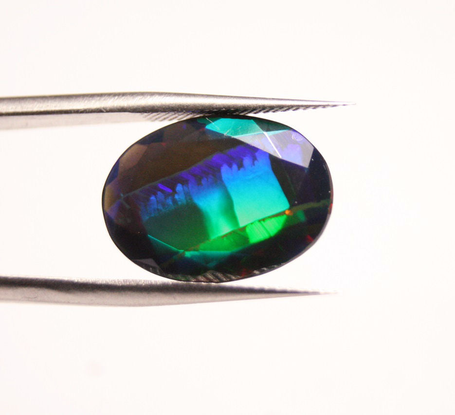 Faceted Black Welo Opal 5.6ct Rainbow Broadflash Natural Ethiopian Opal Video