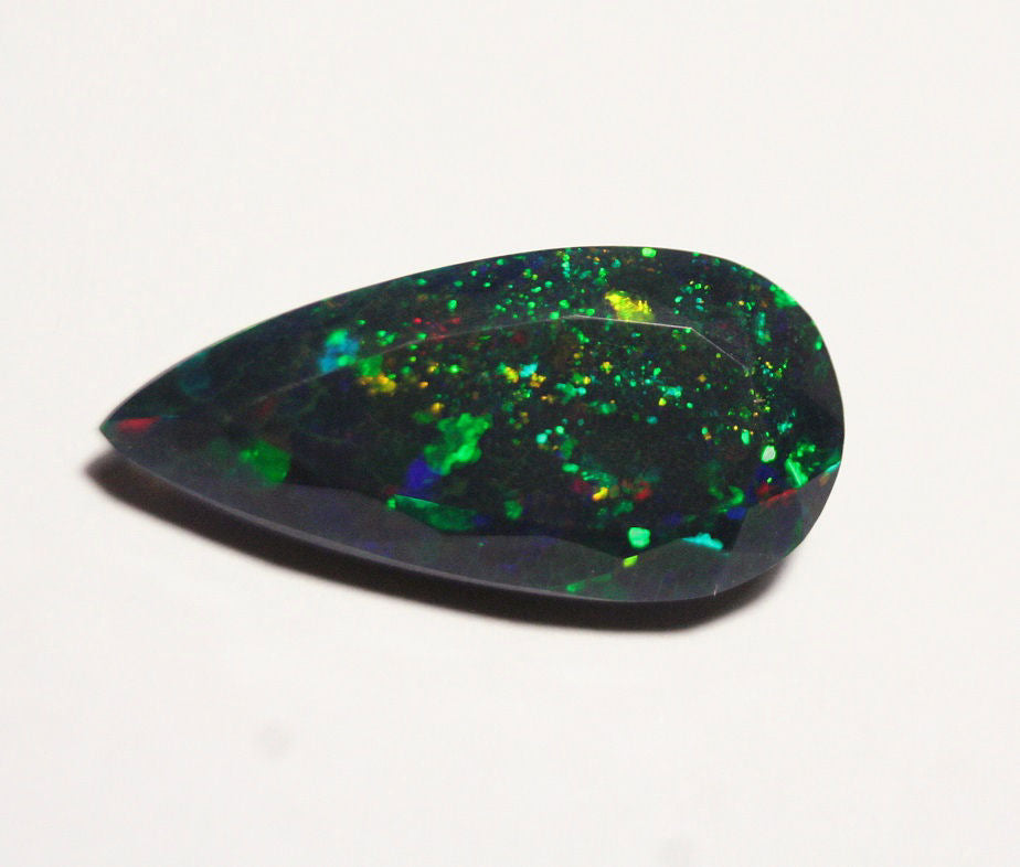 Faceted Black Welo Opal 6.1ct Honeycomb Confetti AAA Ethiopian Opal 22x11mm