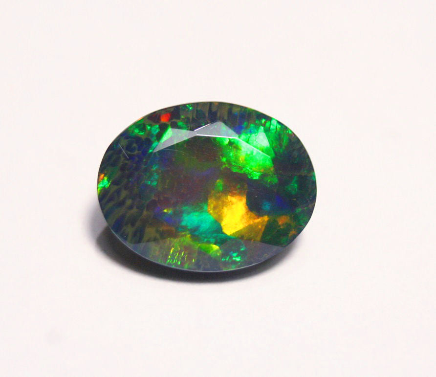 Faceted Black Welo Opal 6.9ct Floral Honeycomb Blaze AAA Ethiopian Opal 15x12mm