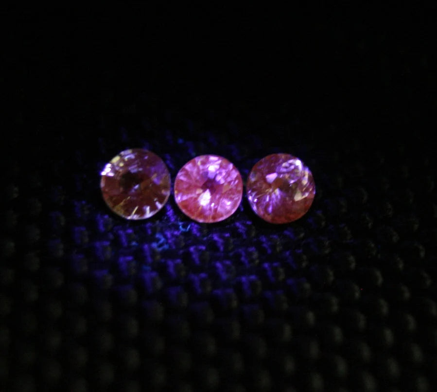 Merelani Mint Grossular Garnet 3pc lot 0.7ct Rare Faceted Fluorescent Exceptional Gem Lot 3.5mm