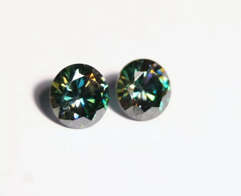 2.3ct Forest Green Moissanite Round Pair - Beautiful Precision Cut Gems - 7x7mm