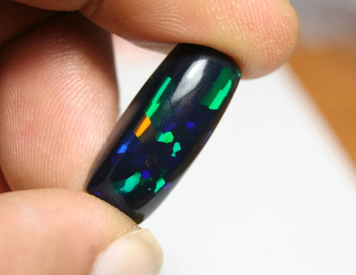 Welo Black Opal Cabochon 13.5ct Harlequin Glitter Bar AAA Ethiopian Opal See Video