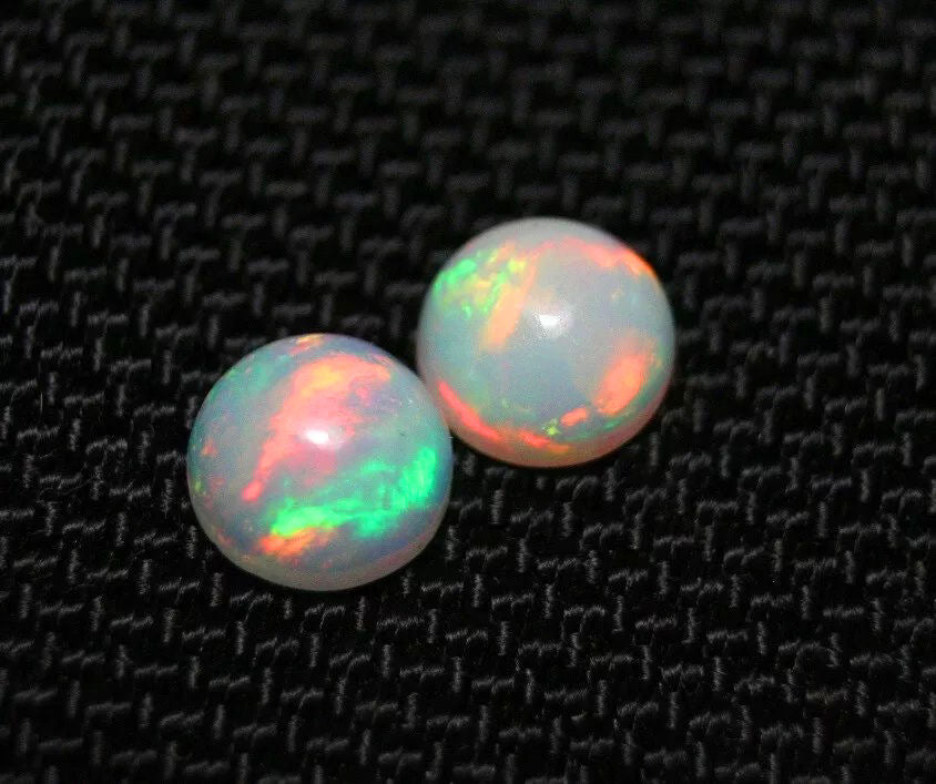 2ct Welo Precious Opal Cabochon Pair Rainbow Rounds AAA Jelly Opal 7x7mm