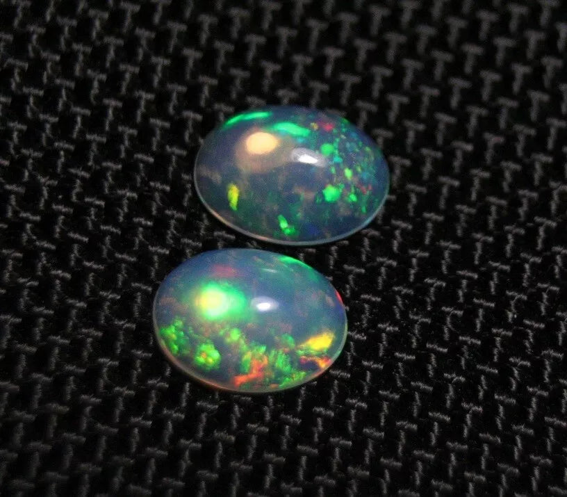 Welo Crystal Opal Cabochon Pair 1.91ct Neon Blaze AAA Natural Jelly Opal 9x7mm