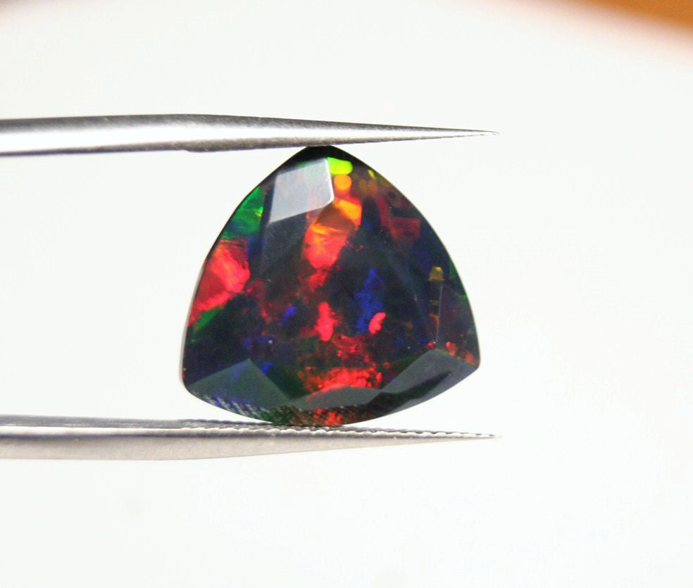 Faceted Black Welo Opal 8.15ct Natural Opal Ethiopia Rainbow Blaze Video 15x15mm