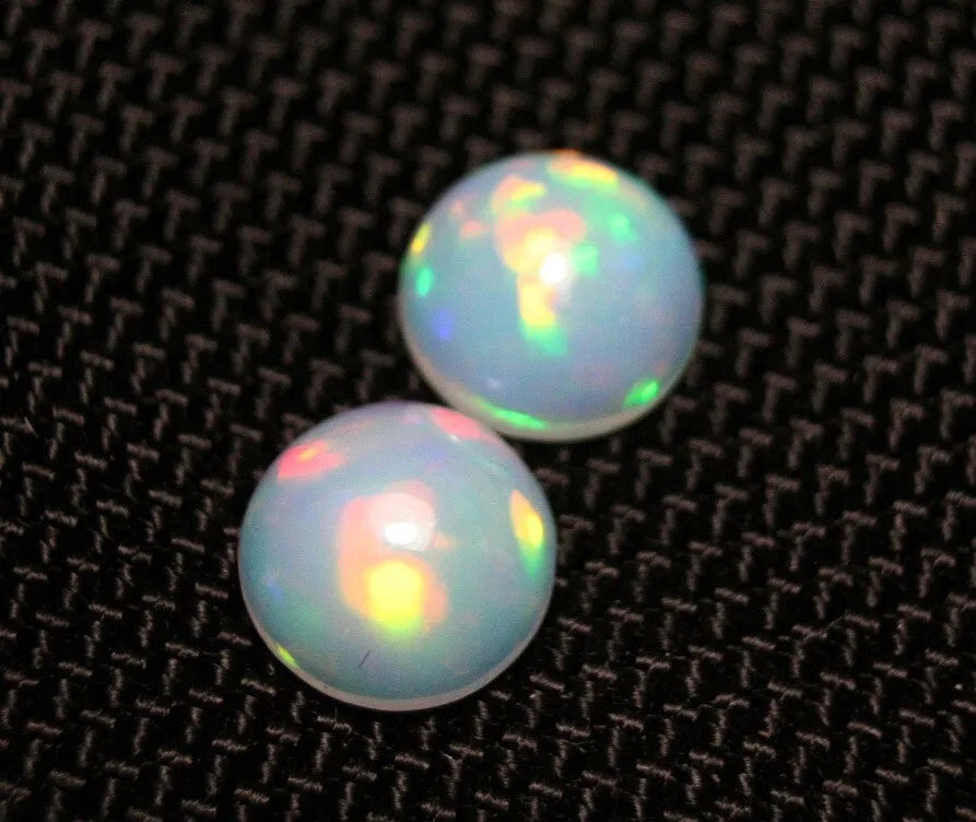 Welo Crystal Opal Cabochon Pair 3.45ct Neon Rounds AAA Natural Jelly Opal 9x9mm