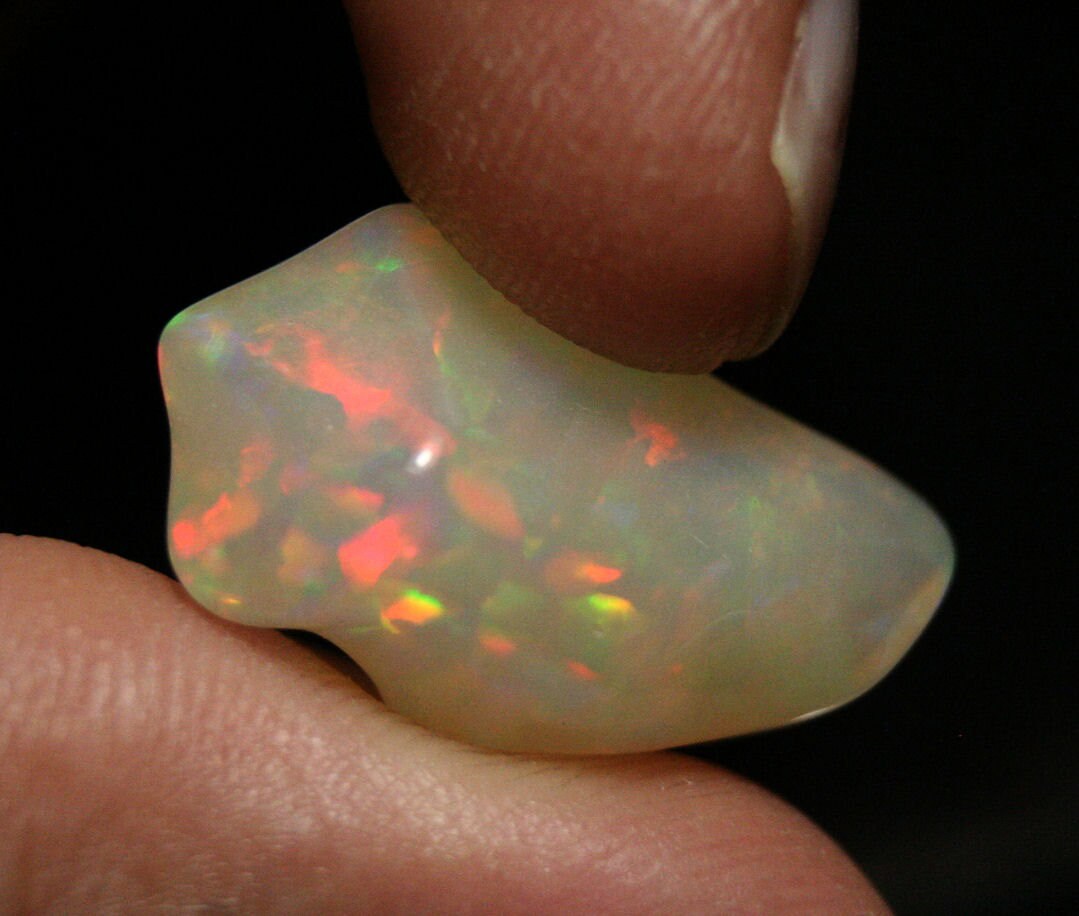 Welo Carved Crystal Opal 16.25ct Rainbow Confetti AAA Jelly Opal - See Video