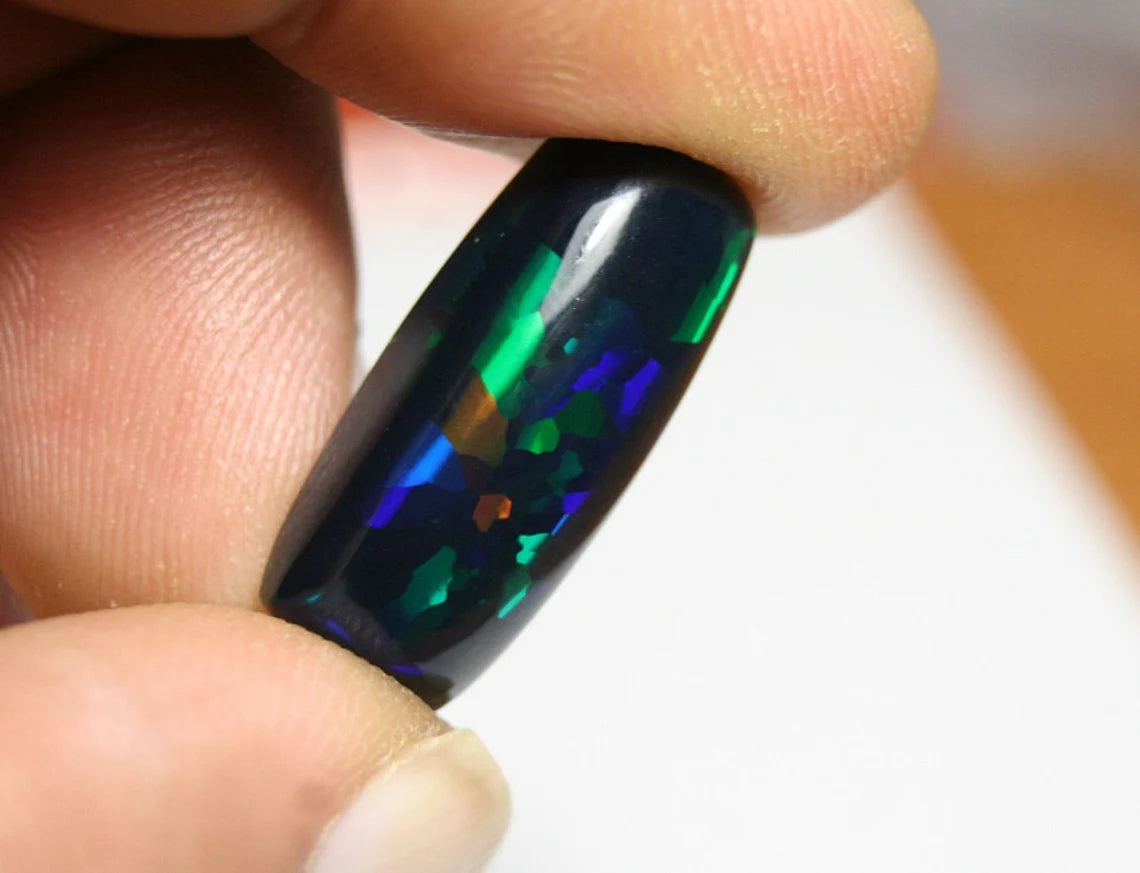 Welo Black Opal Cabochon 13.5ct Harlequin Glitter Bar AAA Ethiopian Opal See Video