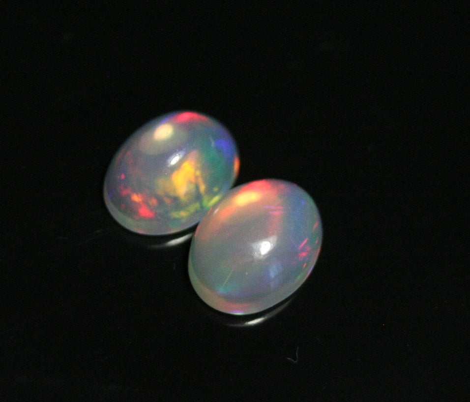 2ct Welo Crystal Opal Cabochon - Rainbow Oval Pair AAA Jelly Opal 8x6mm