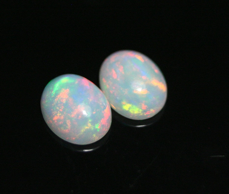 2.45ct Welo Crystal Opal Cabochon - Rainbow Oval Pair AAA Jelly Opal 9x7mm