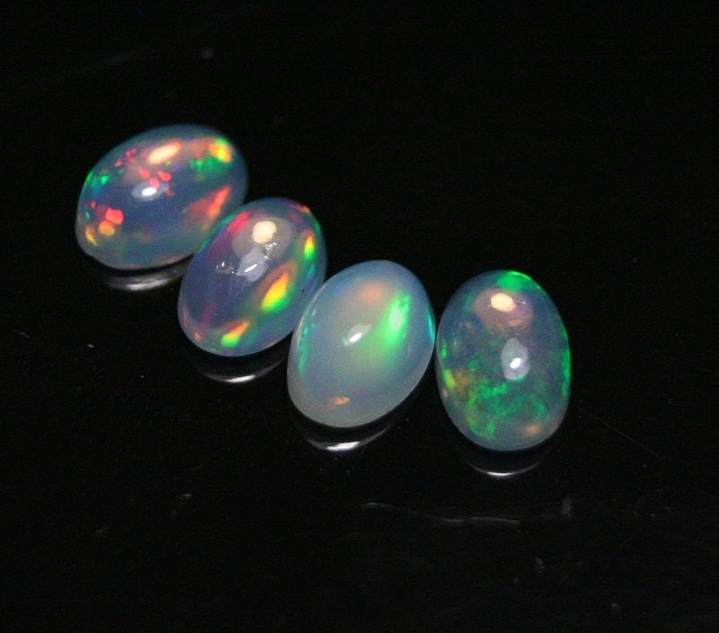 Welo Crystal Opal Cabochon 4pc Lot - Rainbow Ovals AAA Jelly Opal 6x4mm