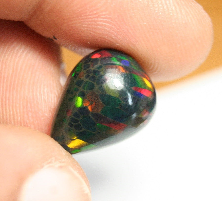 7.6ct Welo Black Opal Cabochon Stretched Honeycomb Natural Ethiopian Opal Video