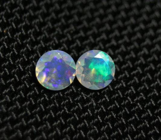 Faceted Welo Crystal Opal Round Pair 0.65ct Neon Flash AAA Jelly Opal 5x5mm