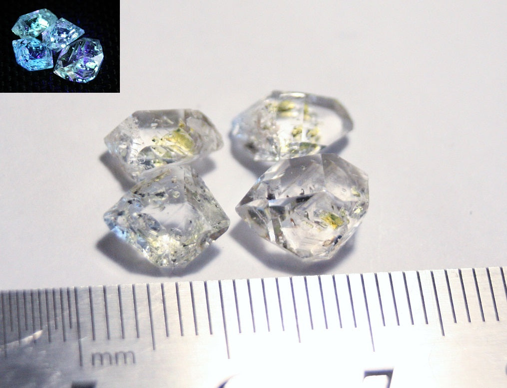 6.55ct Rare Fluorescent Petroleum Enhydro Oil Diamond Quartz Crystal 4pc Lot