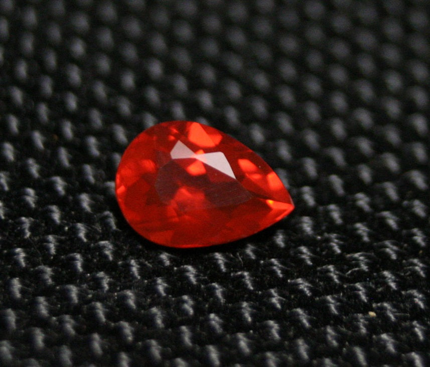 Faceted Orange Mexican Fire Opal Pear Cut 0.72ct Natural Rich Opalescent Opal 8x5.5mm