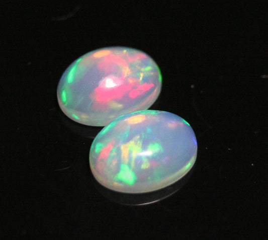 2.3ct Welo Crystal Opal Cabochon - Rainbow Oval Pair AAA Jelly Opal 9x7mm