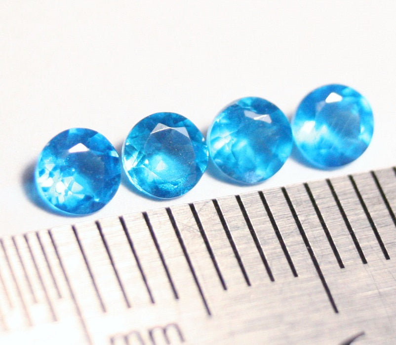 Neon Blue Apatite 4pc Lot - Vibrant Beautiful Round Cut Gems