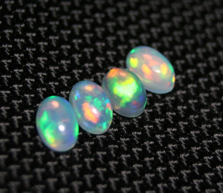 1.32ct Welo Crystal Opal Cabochon 4pc Lot - Rainbow Ovals AAA Jelly Opal 6x4mm