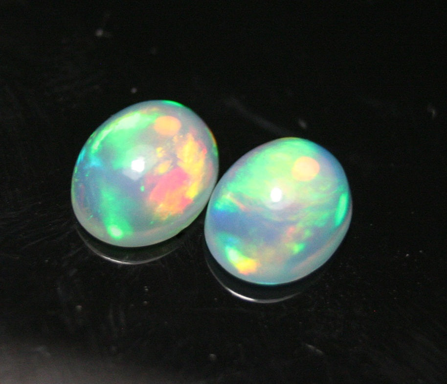 Welo Crystal Opal Cabochon - Rainbow Oval Pair AAA Jelly Opal 9x7mm