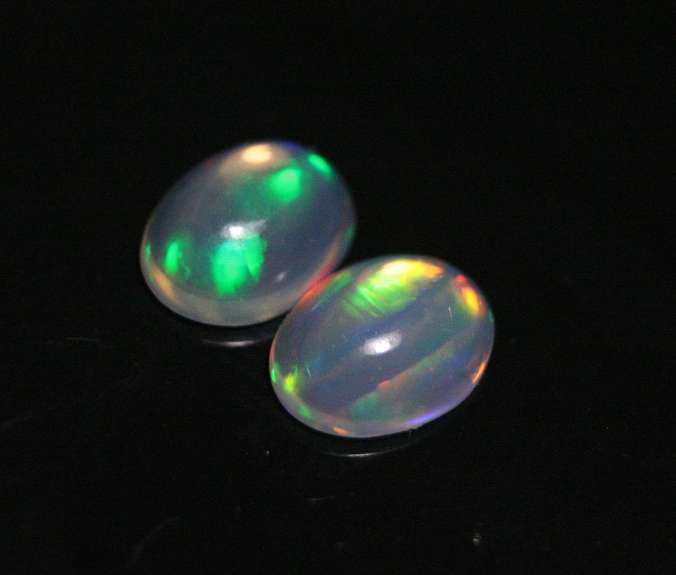 2ct Welo Crystal Opal Cabochon - Rainbow Oval Pair AAA Jelly Opal 9x7mm