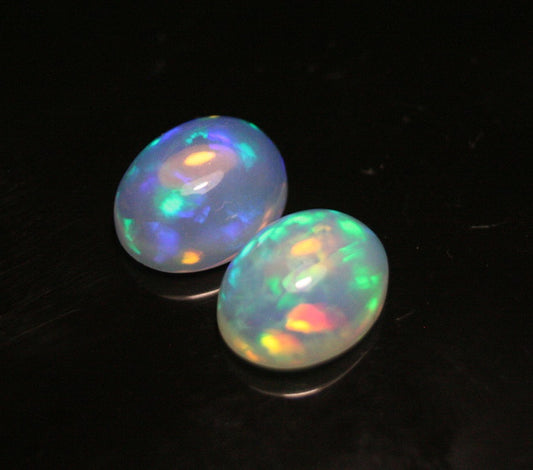 4ct Welo Crystal Opal Cabochon - Neon Oval Pair AAA Jelly Opal 10x8mm