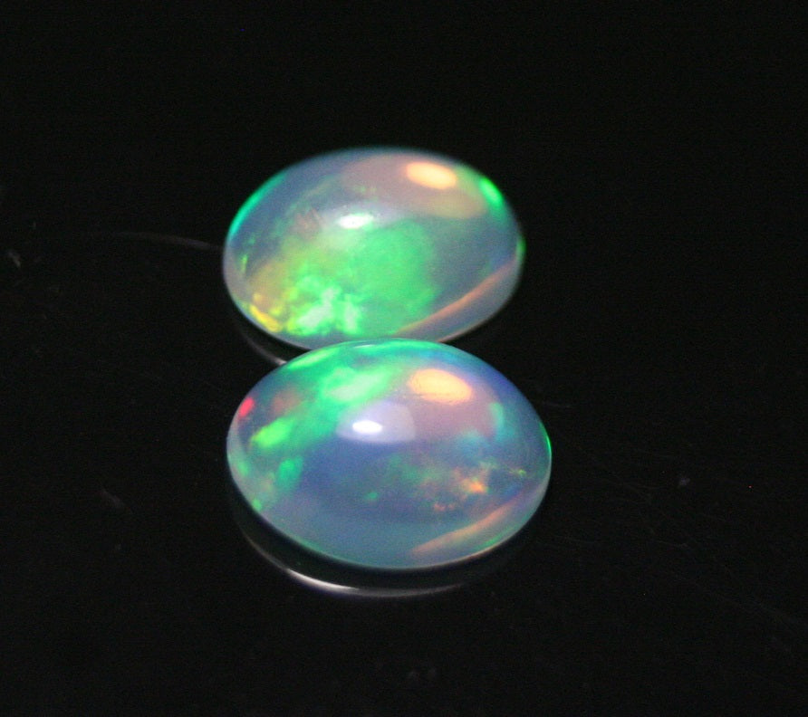 Welo Crystal Opal Cabochon - Neon Oval Pair AAA Jelly Opal 9x7mm