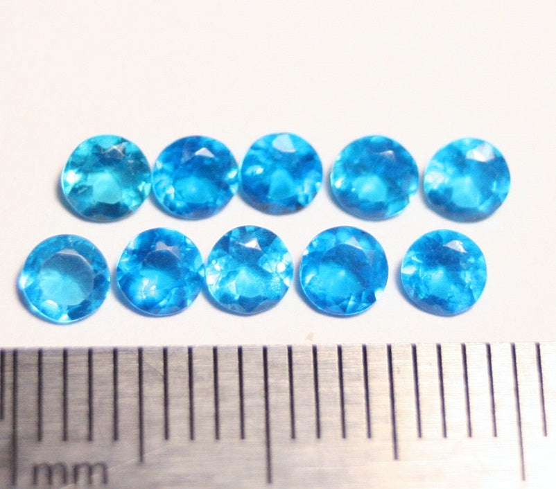 Neon Blue Apatite 10pc Lot - Vibrant Beautiful Round Cut Gems - Tanzania