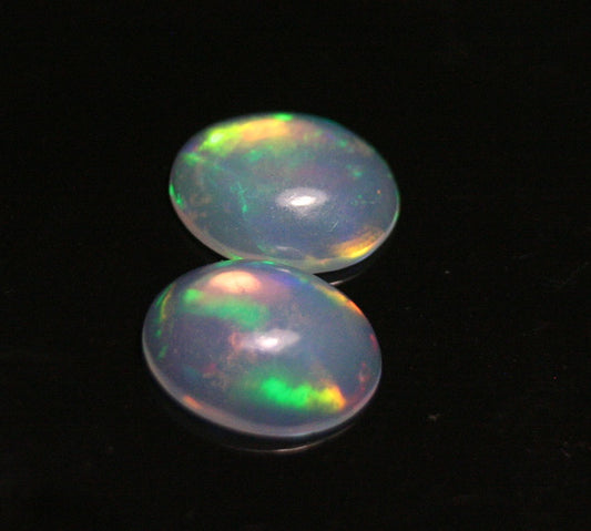 1.75ct Welo Crystal Opal Cabochon - Rainbow Oval Pair AAA Jelly Opal 9x7mm