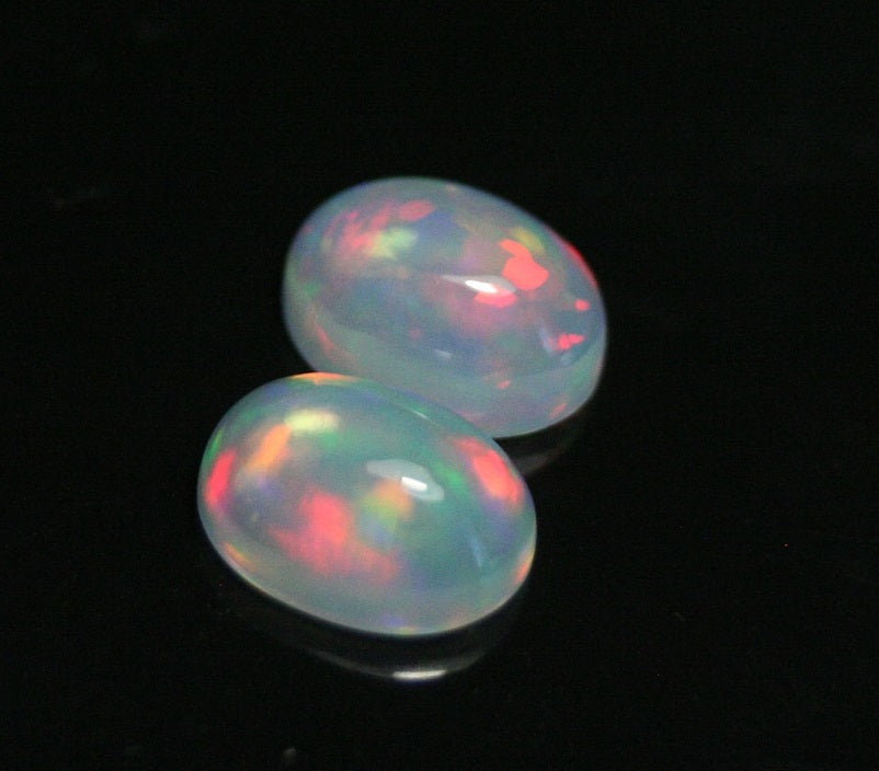 2ct Welo Crystal Opal Cabochon - Rainbow Oval Pair AAA Jelly Opal 8x6mm