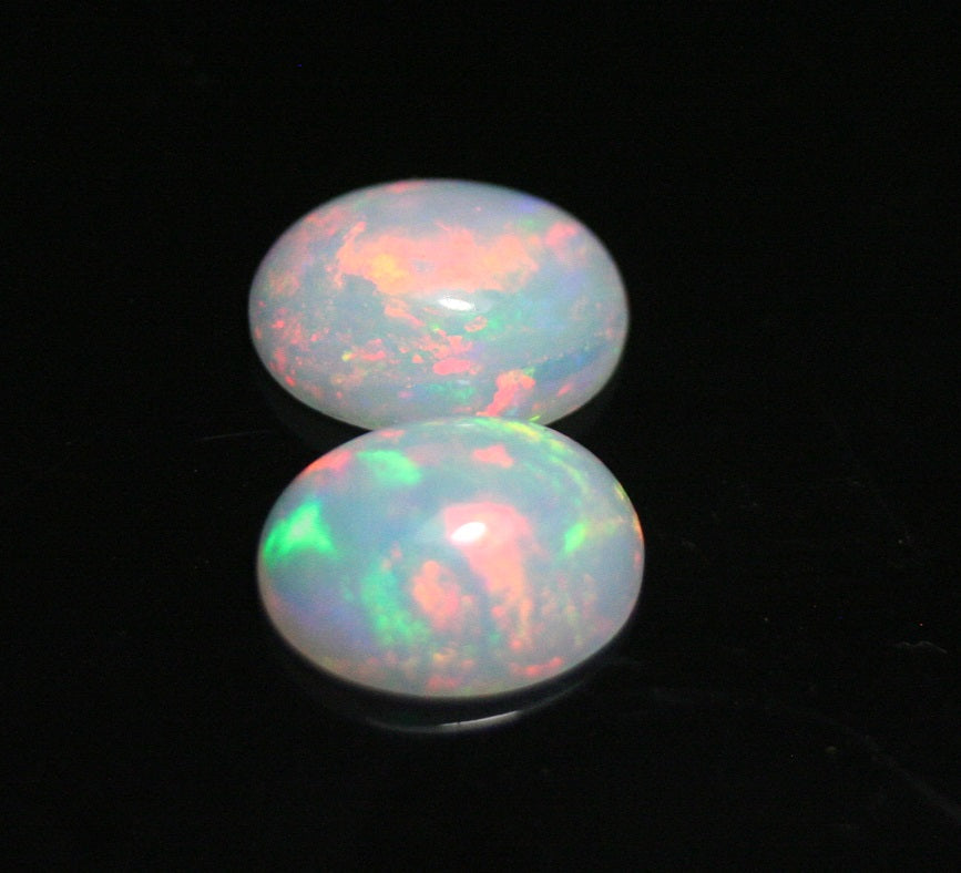 2.45ct Welo Crystal Opal Cabochon - Rainbow Oval Pair AAA Jelly Opal 9x7mm